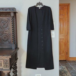 100% Cashmere Long Maxi Cardigan, Black, Anne Klein, Medium, FLAWS